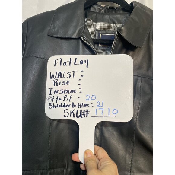 Womens Black Leather Jacket With Zip Front & Pockets By Saguaro Size M - Picture 7 of 8